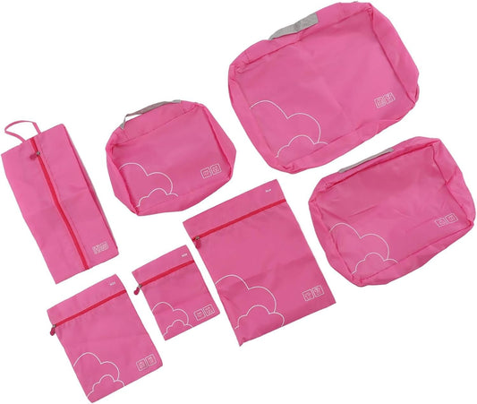 Travel Packing Cubes, Multifunctional Portable Bags, Set of 7 for Neat Organization (Rose Red)