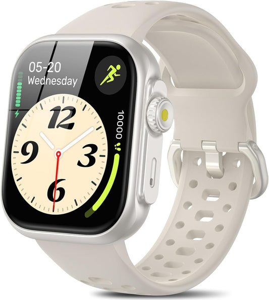 Smart Watch GPS Alexa Built-in 1.85" Smartwatch for Men Women (Answer/Make Call), 24/7 Heart Rate Sleep Spo2 Monitor, Pedometer, 3 ATM Waterproof Fitness Watch for Android iOS(White)