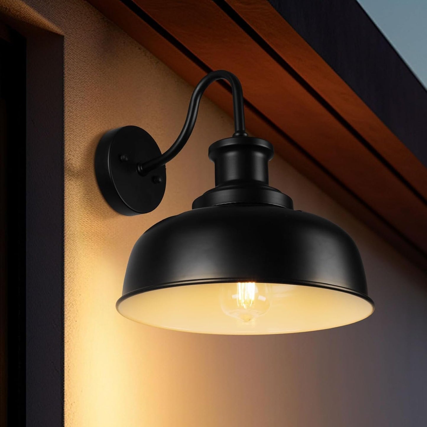 Diyel Solar Barn Light for Outside, Gooseneck Outdoor Wall Lights Solar Powered, Farmhouse Exterior Wall Sconce, Industrial Outside Lighting Fixture, Rustic Lantern for Garage, Barn, Shed, RZSR007