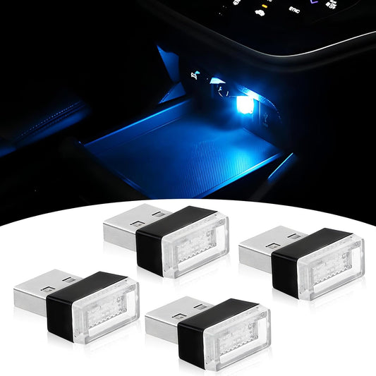 Bestmoy 4 PCS USB LED Light, Automotive Interior Atmosphere Lamp, Car Mini USB Night Lights Decorative Light, Cool Car Interior Accessories Light for USB Interface(Blue) (Blue Light)
