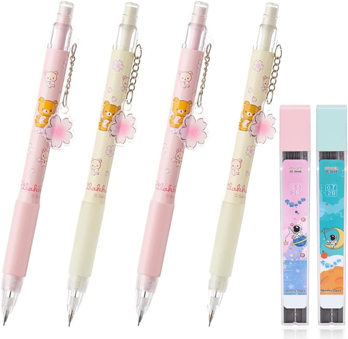 4Pcs Mechanical Pencil Set Cute Mechanical Pencil 0.5mm & 0.7mm Cartoon Bear Press Pen Writing Tool Kawaii Sakura 2B Automatic Pencils Soft Comfortable Grip for Writing Drawing Sketching