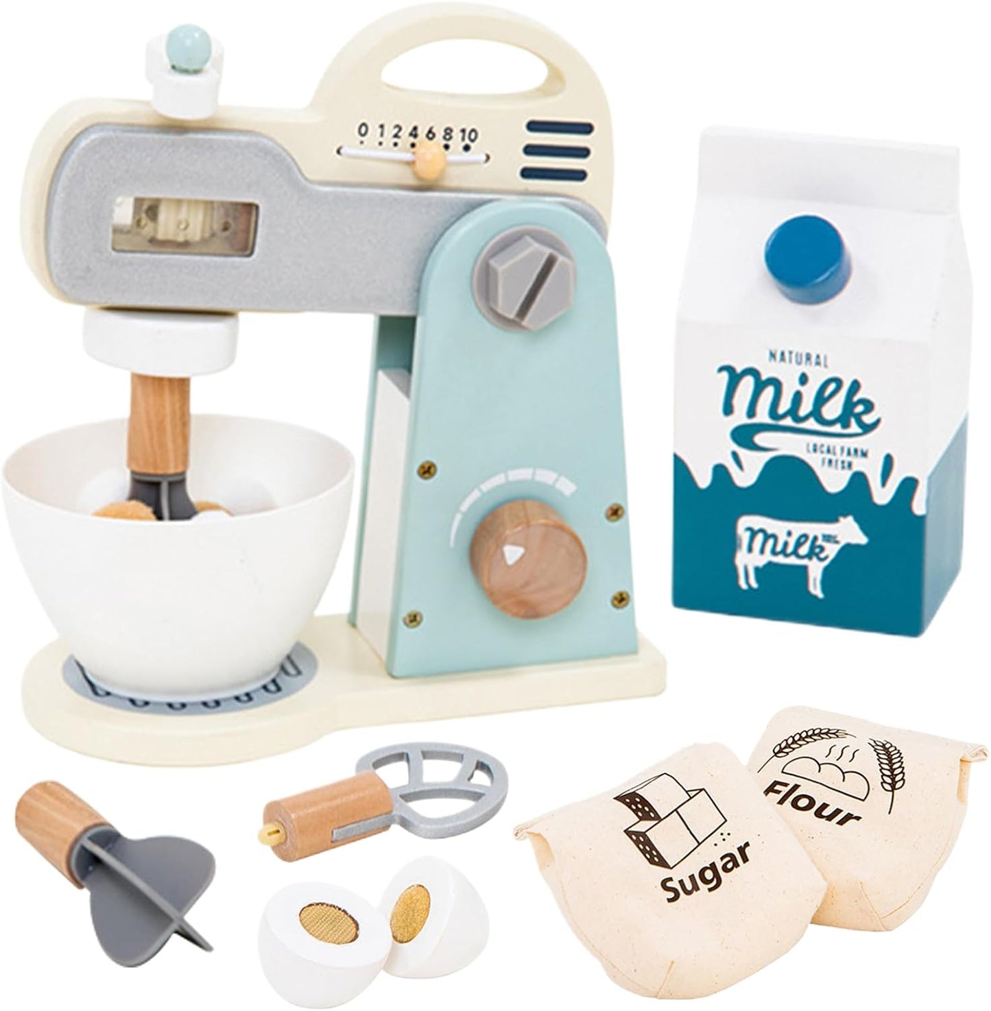 Jvjggag Blender Toy, Food Mixer Accessories, Realistic Action Wooden Kitchen Playset Equipment Pretend Play Toys for Children Girls Boys Baby Kids Aged 3-5