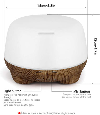 SK DEPOT Essential Oil Diffuser 500ml Ultrasound Aromatherapy Diffusers Remote Control Air Quiet Diffuser Aroma Diffusers Humidifier 7 Colors of Lights and for Bedroom Yoga Spa (Dark + White)