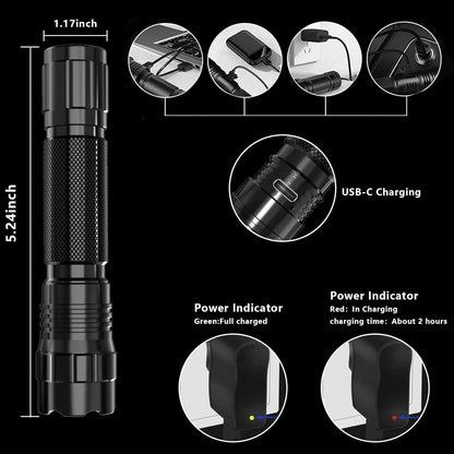 AUKEPATE Flashlight Rechargeable LED 1200 Lumens Flash Light, Charging Port Tactical Flashlights High Lumens