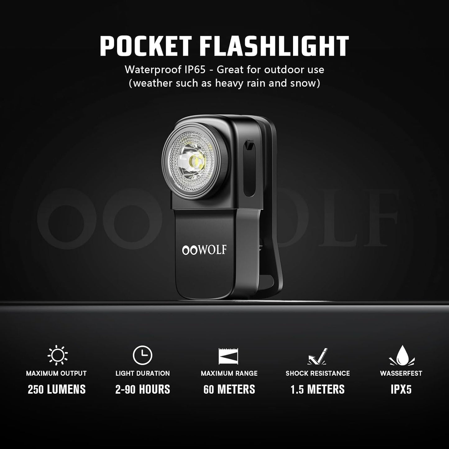 OOWOLF LED Flashlight Rechargeable Super Bright, EDC Flashlight with Flood, Red Light, Waterproof Pocket Light, Easy to Magnetic Attach and Clip-on for Hiking, Working and Daily Use, Camping Emergency
