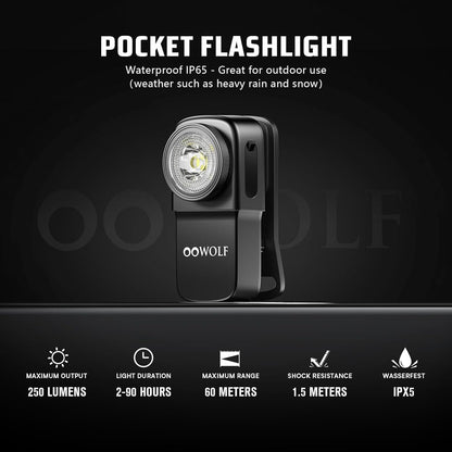 OOWOLF LED Flashlight Rechargeable Super Bright, EDC Flashlight with Flood, Red Light, Waterproof Pocket Light, Easy to Magnetic Attach and Clip-on for Hiking, Working and Daily Use, Camping Emergency