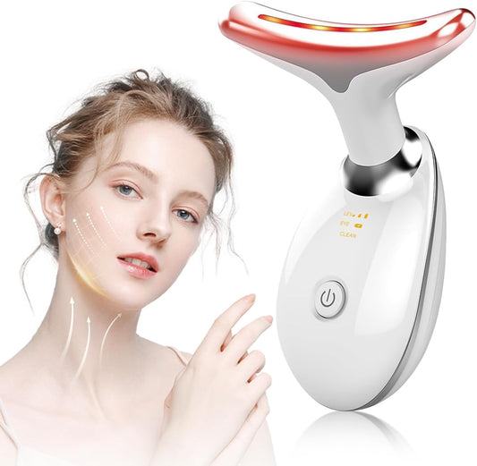 Electric Lifting Anti-Wrinkle Face Massager, Beauty Device with 3 Modes, 7 LED Colorful Lights, Heating to 42°C, EMS Facial Massage, Electric Gua Sha for Face Lifting, White