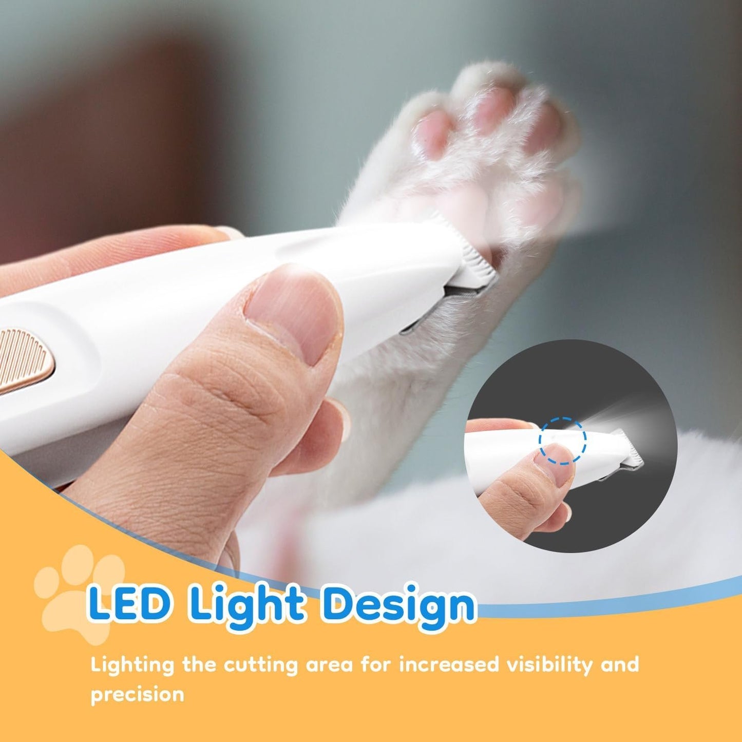 Mcbazel Cordless Dog Paw Trimmer with LED Light, Quiet Precision Pet Grooming Kit for Dogs and Cats, Electric Hair Clipper Pet Shaver for Paws, Face, Ears and Sensitive Areas