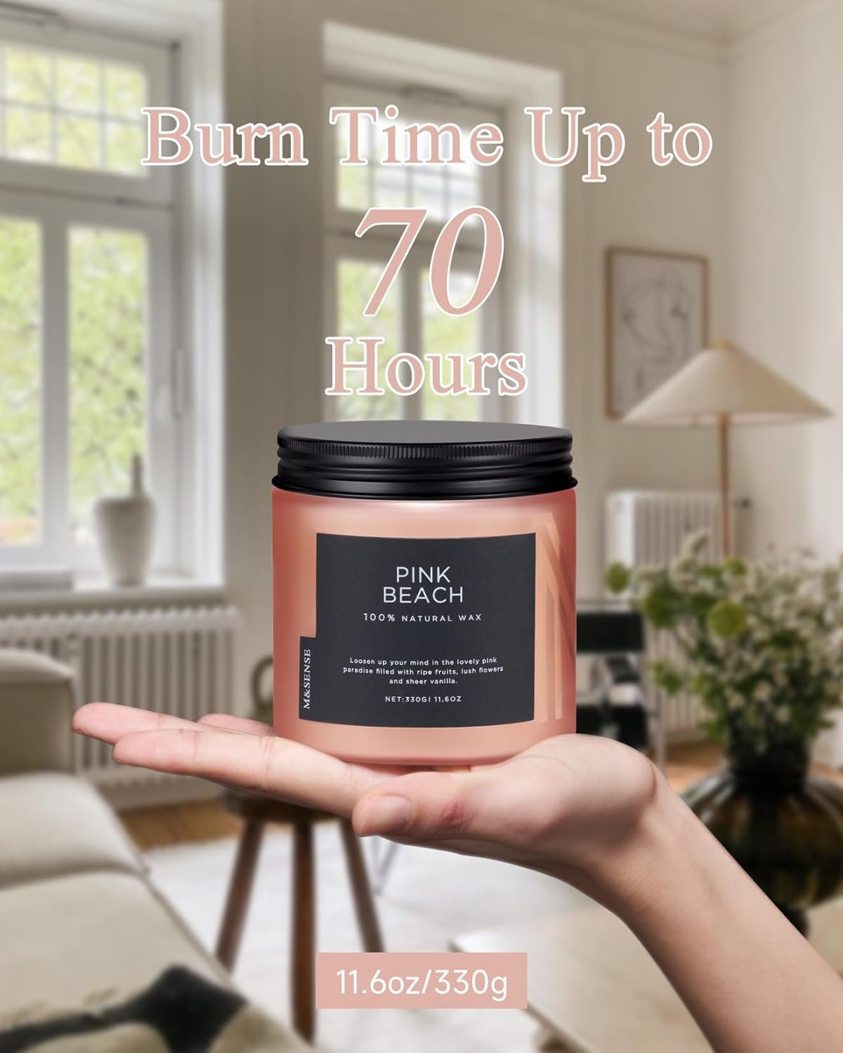M&SENSE Pink Beach Jar Candle, 11.6oz Pineapple & Coconut Scented Natural Soy Candles for Home Scented, 70 Hour Burn Time, Home Decor Gift for Women, Friends, Family, Colleagues, Couples