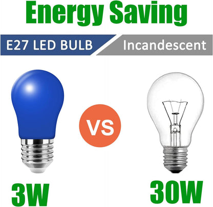 Jiotouhu Pack of 10 E27 Edison Screw LED Light Bulbs, 3 W (30 W), A50 Globe Light Bulb for Wedding, Halloween, Christmas Party, Bar, Mood Ambience Decor, Blue