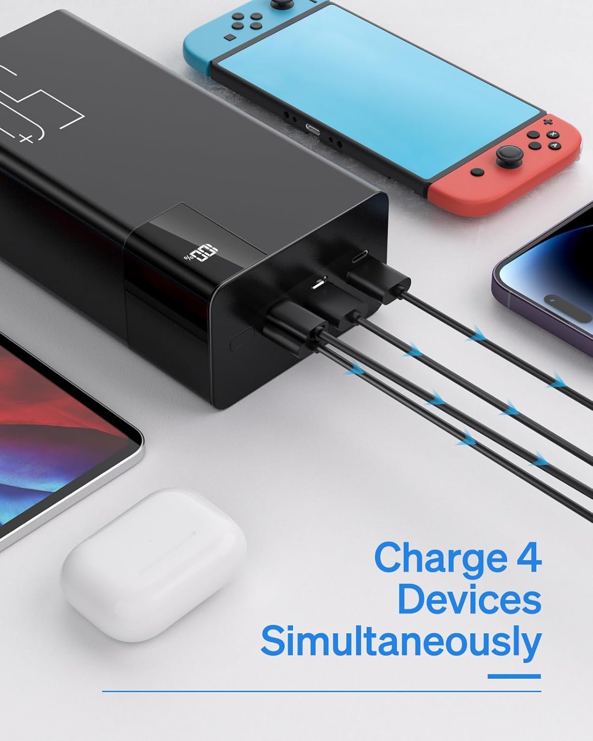 50000mAh Power Bank Portable Charger: 22.5 W Fast Charging External Battery - Powerbank with Flashlight and Large Capacit-Black