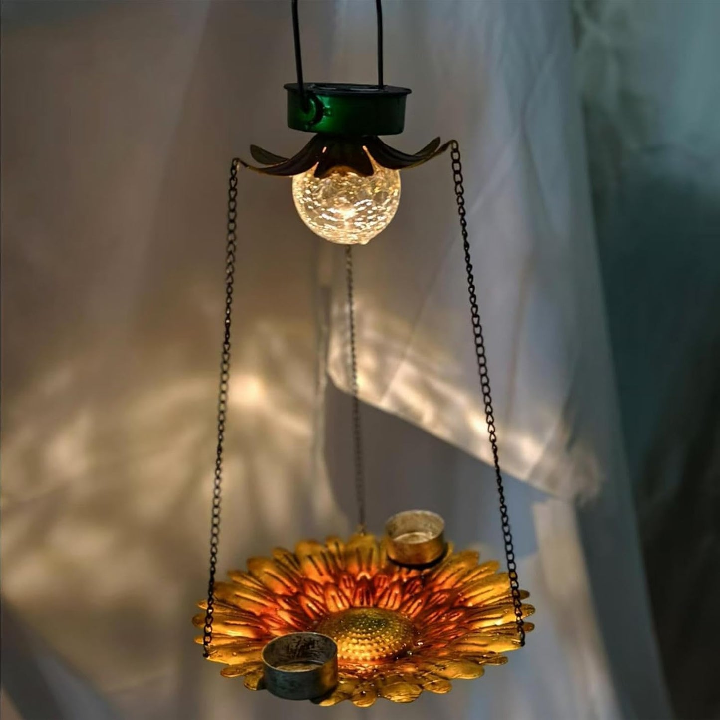 Mangiatoia per uccelli a energia solare, 2 in 1, in metallo, per esterni, decorazione da giardino, resistente alle intemperie, per bere e mangiare animali domestici