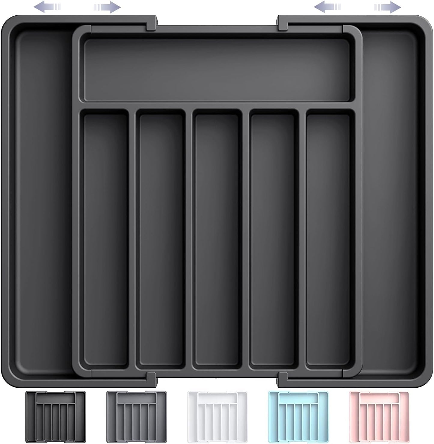 AUJEN Cutlery Organizer - Expandable Utensil Drawer Organizer, Adjustable Cutlery Tray Organizer, Multipurpose Silverware Kitchen Drawer Organizerr for Forks, Knives, Black, 13.6 x 1.7 x 10.2~19.7inch