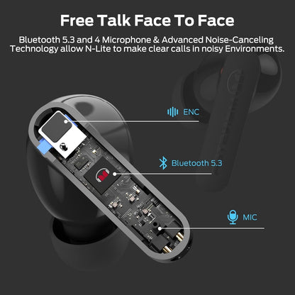 Monster N-Lite Clear Talk Wireless Earbuds Bluetooth 5.3 Headphones with CVC 8.0 Noise Reduction, IPX8 Waterproof, 60H Playtime, Fast Charging for Sport, Small, Ash Black