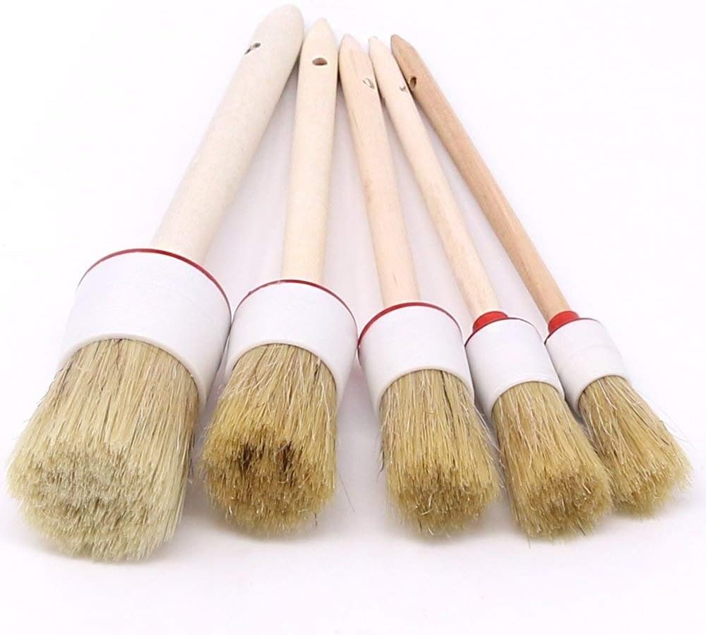Swpeet 5 Pcs Premium Natural Boar Hair Brush Set Precision Automotive Detailing Brushes for Cleaning Wheels/Motor/Interior/Emblems/Interior/Exterior/Air
