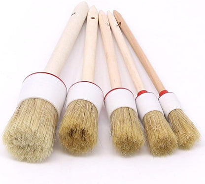 Swpeet 5 Pcs Premium Natural Boar Hair Brush Set Precision Automotive Detailing Brushes for Cleaning Wheels/Motor/Interior/Emblems/Interior/Exterior/Air