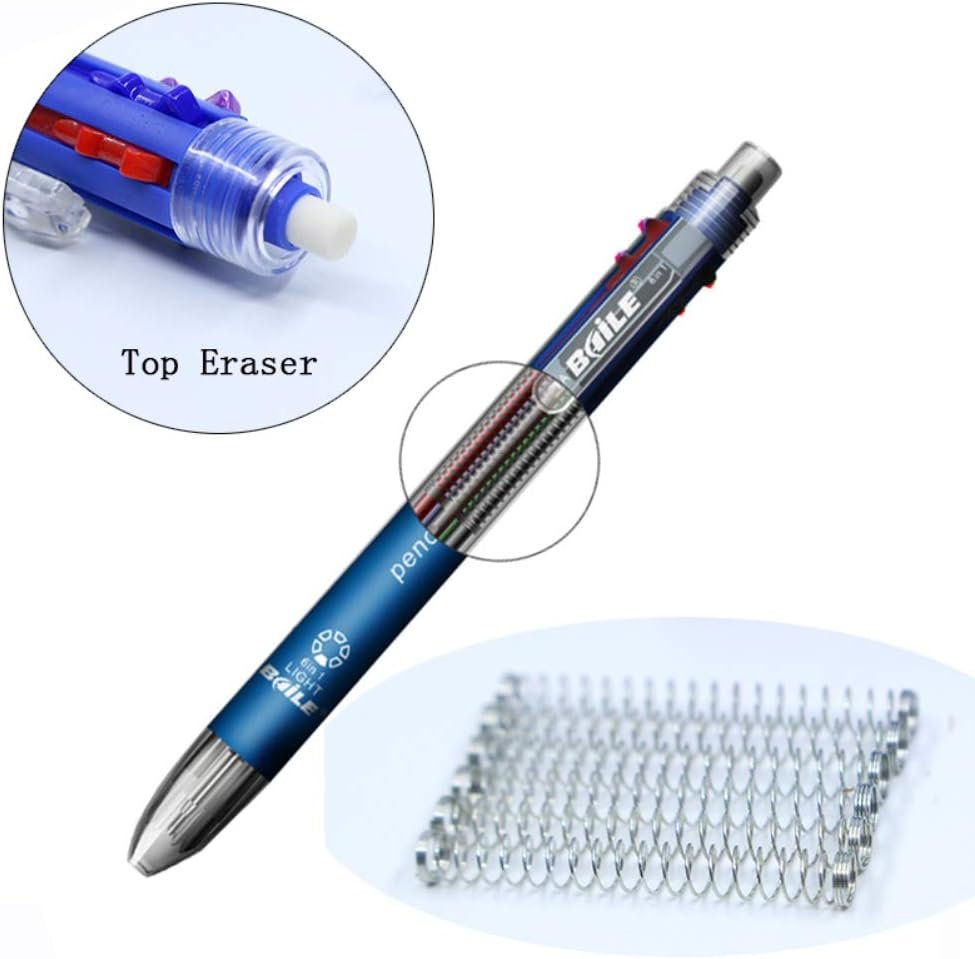 6 in 1 Multicolor Ballpoint Pens 5 Colors Ball Pen 1 Automatic Pencil with Eraser for School Office Writing Supplies Stationery