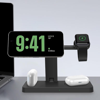 4 in 1 Wireless Charger Stand Magnetic Wireless Charging Station Compatible with Apple Watch Series 10/9/8/7/6/5/4/3/SE/Ultra, AirPods, iPhone 16/15/14/13/12/Pro/Pro Max/Mini (No AC Adapter)