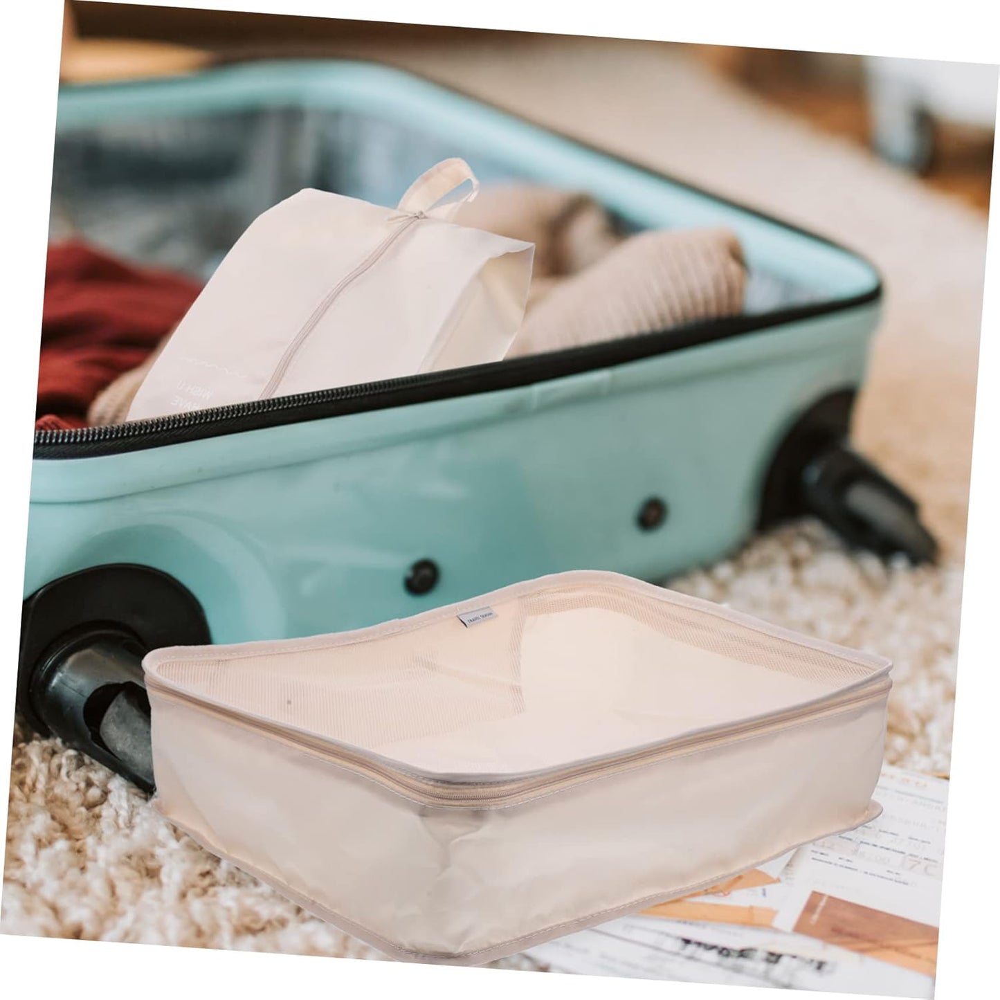ANDRESLAD Travel Packing Cubes Storage Bags Set of Polyester Mesh Lid Space-saving for Suitcase Organization