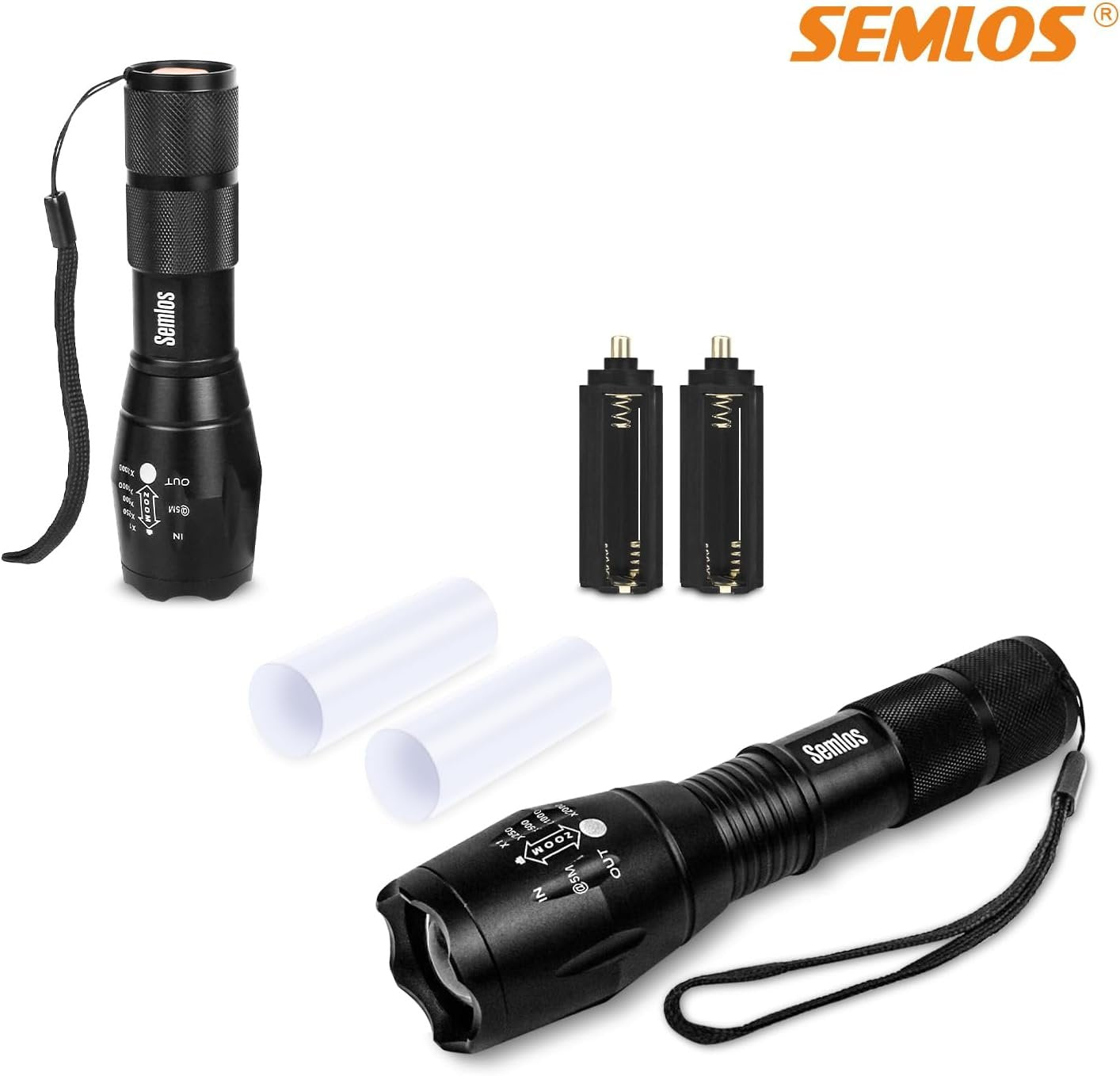 Semlos 2 Packs Rechargeable LED Flashlights, Bright Pocket Handheld Flashlights, Zoomable LED Torch, Waterproof Camping Lights for Outdoor, Emergency (Batteries Not Included)
