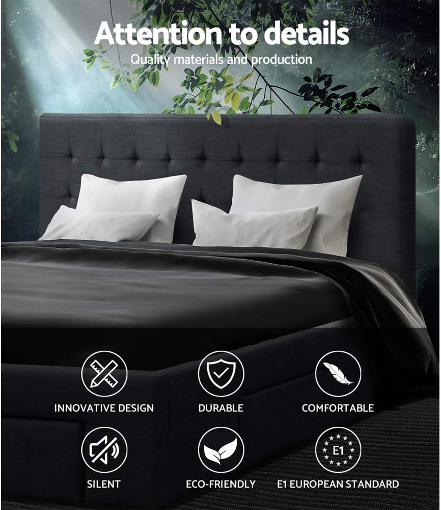Artiss Double Bed Frame Platform Tufted Headboard Frames Beds Base with 4 Storage Drawers Bedroom Room Decor Home Furniture, Upholstered with Charcoal Faux Linen Fabric + Foam + Wood