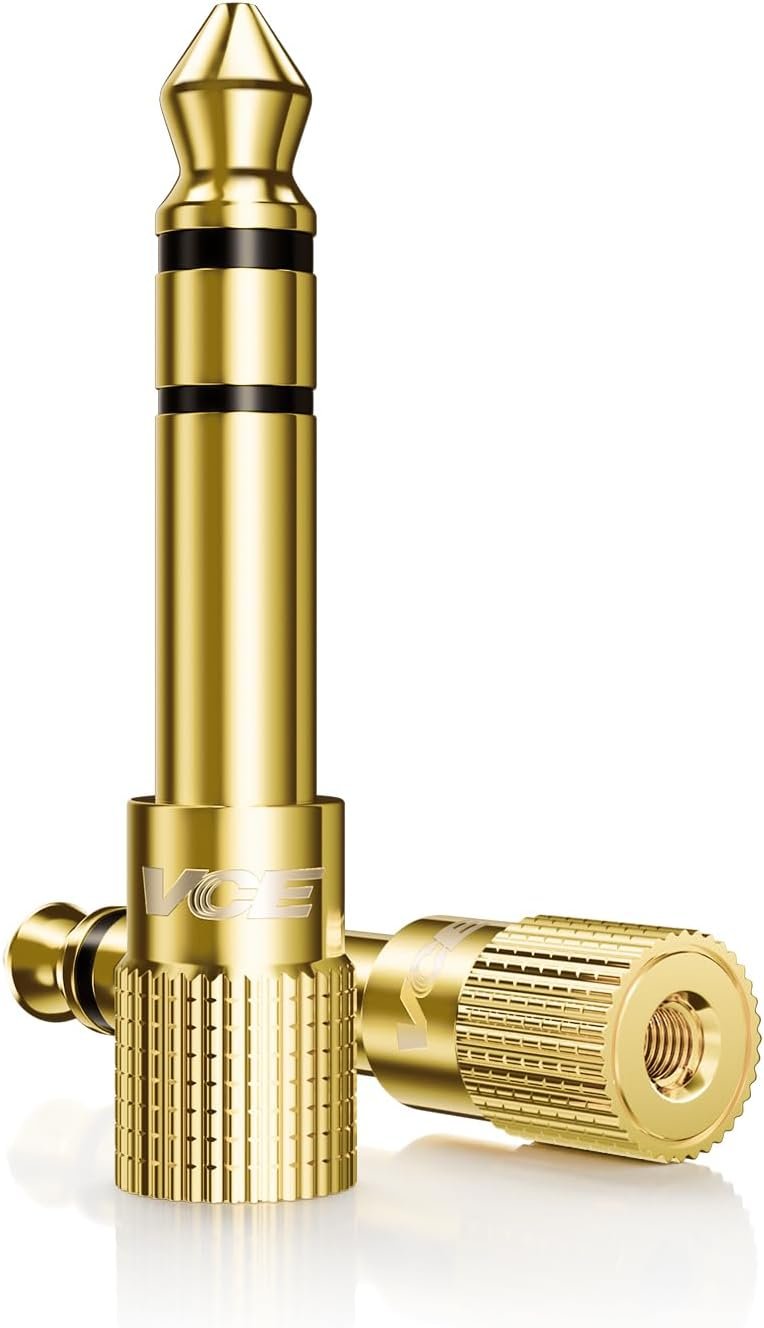 VCE 6.35mm (1/4 inch) Male to 3.5mm (1/8 inch) Female Stereo Audio Jack Adapter for Aux Cable, Guitar Amplifier, Headphone, 2 Pack