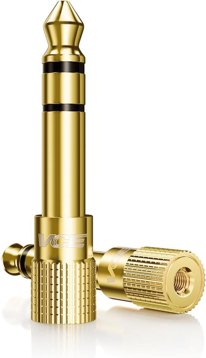 VCE 6.35mm (1/4 inch) Male to 3.5mm (1/8 inch) Female Stereo Audio Jack Adapter for Aux Cable, Guitar Amplifier, Headphone, 2 Pack