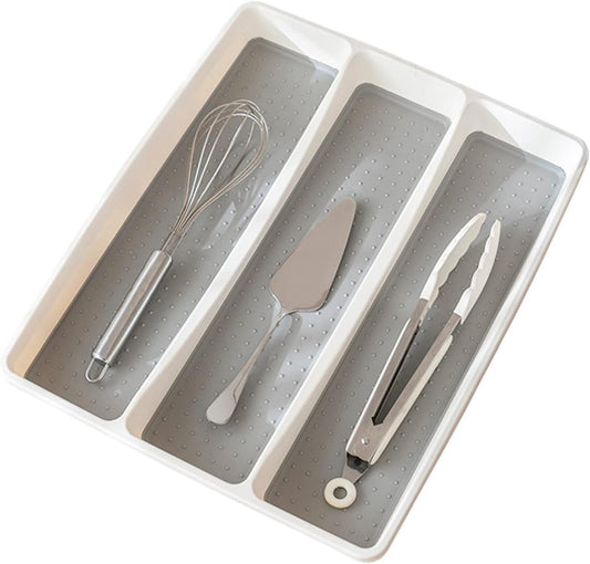 FOREVERIE 3 Grids Large Insert Drawer Organiser for Utensils, Cutlery Utensil Tray for Kitchen, Grey
