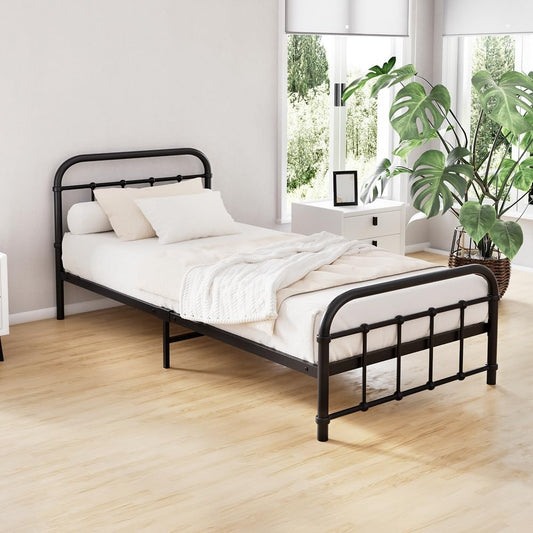 Artiss Single Metal Bed Frame with Headboard(Base Only), Metal Platform Bed with Easy Assembly, Heavy-Duty Metal Slats with Under Bed Storage for Bedroom/Student Apartment, Black