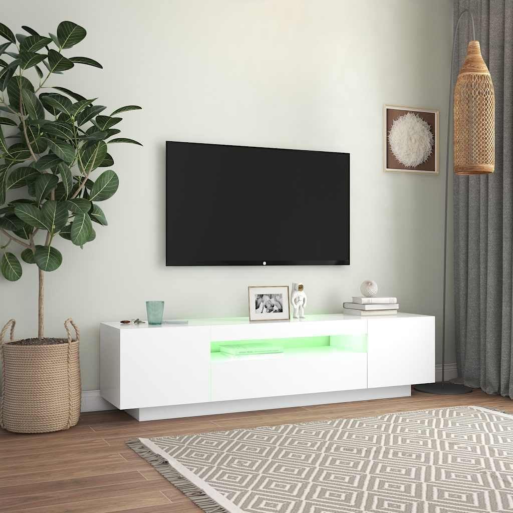 vidaXL TV Cabinet with LED Lights TV Stands HiFi Unit Entertainment Center Plasma Stereo Cabinet Bedroom Living Room Furniture White