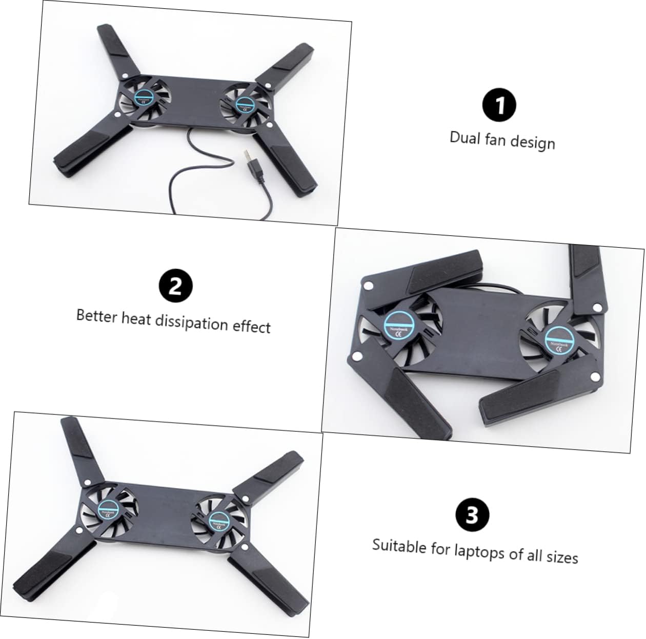 Hoement 2sets Lightweight Laptop Cooling Pad Dual Fans Laptop Cooler Anti-Slip and Quiet for Business 2pcs*2