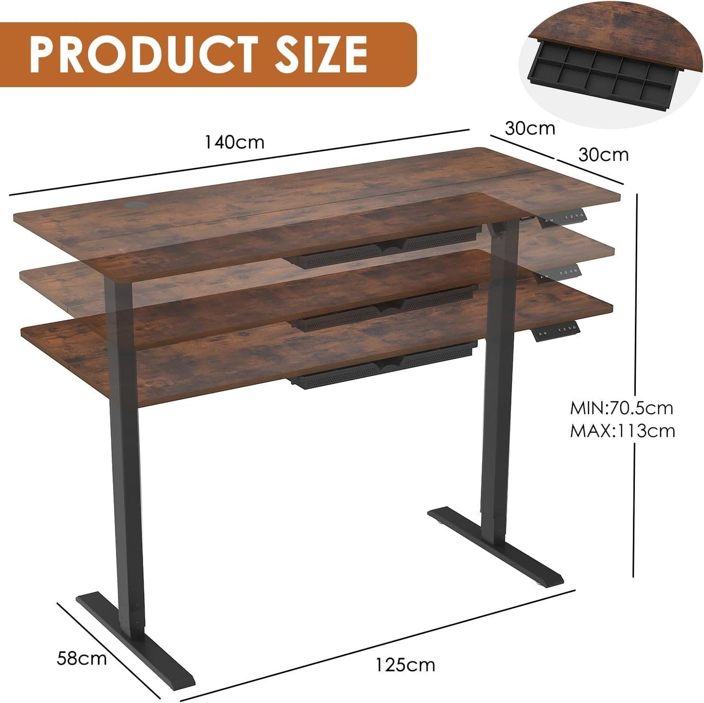 Anshine 140 x 60cm Electric Standing Desk, Height Adjustable Sit-Stand Desk for Home Office, Ergonomic Workstation for Comfort and Productivity, Ideal for Sitting or Standing (Walnut Top Black Legs)