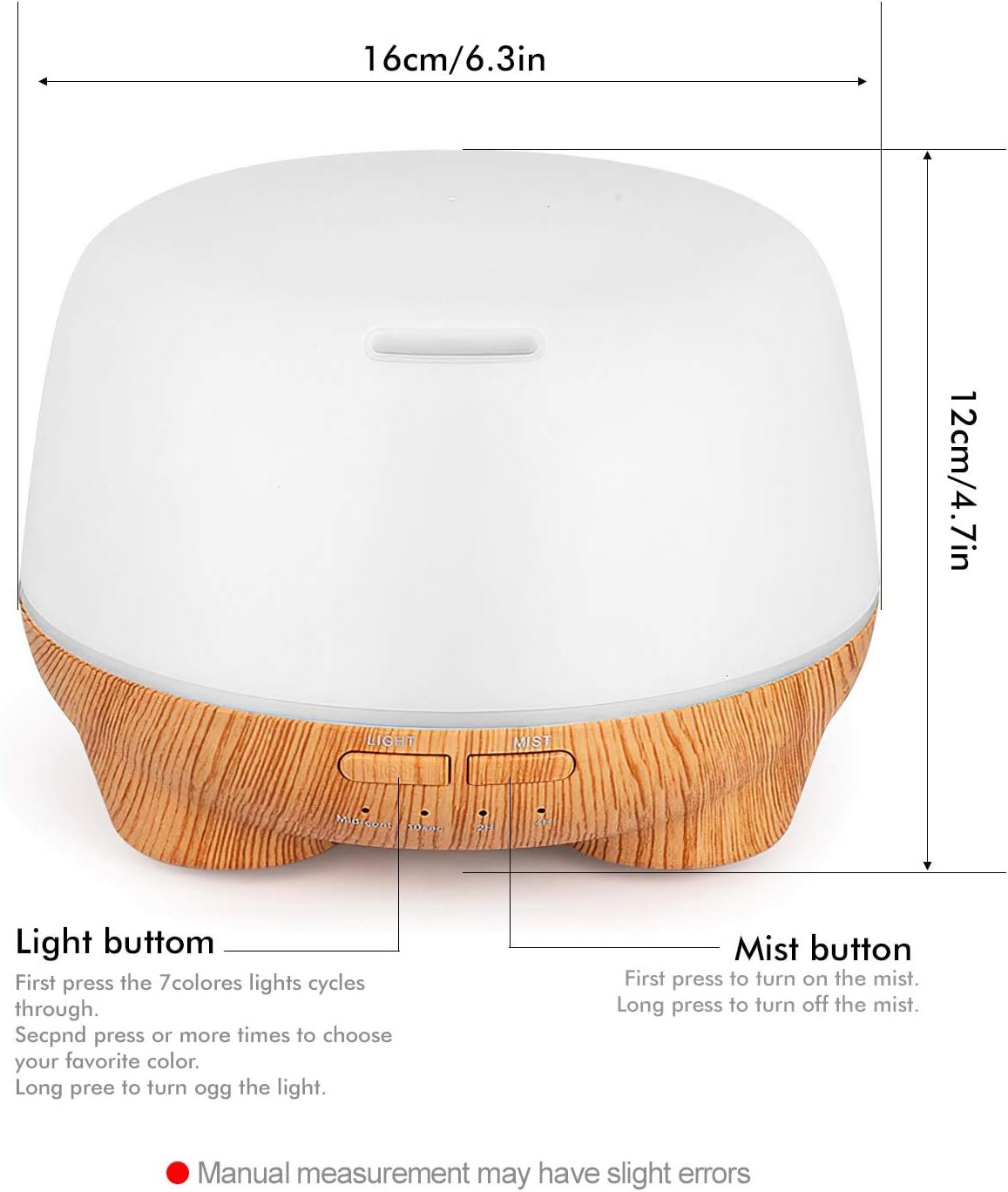 SK Depot Essential Oil Diffuser 500ml Ultrasound Aromatherapy Diffusers Remote Control Air Quiet Diffuser Aroma Diffusers Humidifier 7 Colors of Lights and for Bedroom Yoga Spa (Light Wood)