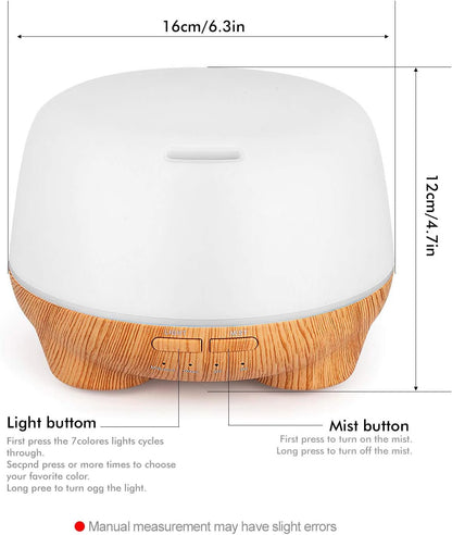 SK Depot Essential Oil Diffuser 500ml Ultrasound Aromatherapy Diffusers Remote Control Air Quiet Diffuser Aroma Diffusers Humidifier 7 Colors of Lights and for Bedroom Yoga Spa (Light Wood)