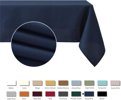 maxmill Rectangle Textured Tablecloth Waterproof Spillproof Wrinkle Free Table Cloth, Kitchen Dining Tabletop Decoration, Fabric Table Cover for Outdoor and Indoor Use, 52 x 70 Inch, Navy Blue