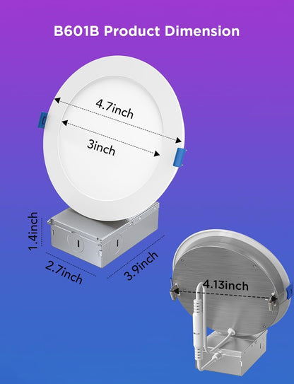 Govee 4 Inch Smart Recessed Pot Lights, Wi-Fi & Bluetooth RGBWW Dimmable LED Downlights, 16 Million DIY Colors LED Recessed Lighting with Junction Box for Party, 850 Lumen 11W, 4 Pack