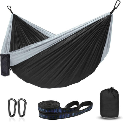 ERUW CozyHoliv Camping Hammock, Single Portable Parachute Hammocks for Outdoor Hiking Travel Backpacking - 210D Nylon Hammock Swing for Backyard & Garden 55''W108''L (Black/Grey - Single)