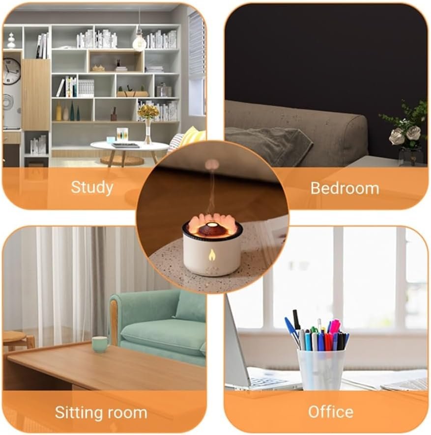 YUEMOL Volcano humidifier 360ml Volcano Air Diffuser Flame Lamp Air Cloud Humidifier， Remote Control Essential Oil Aroma Smoke Ring Night Light