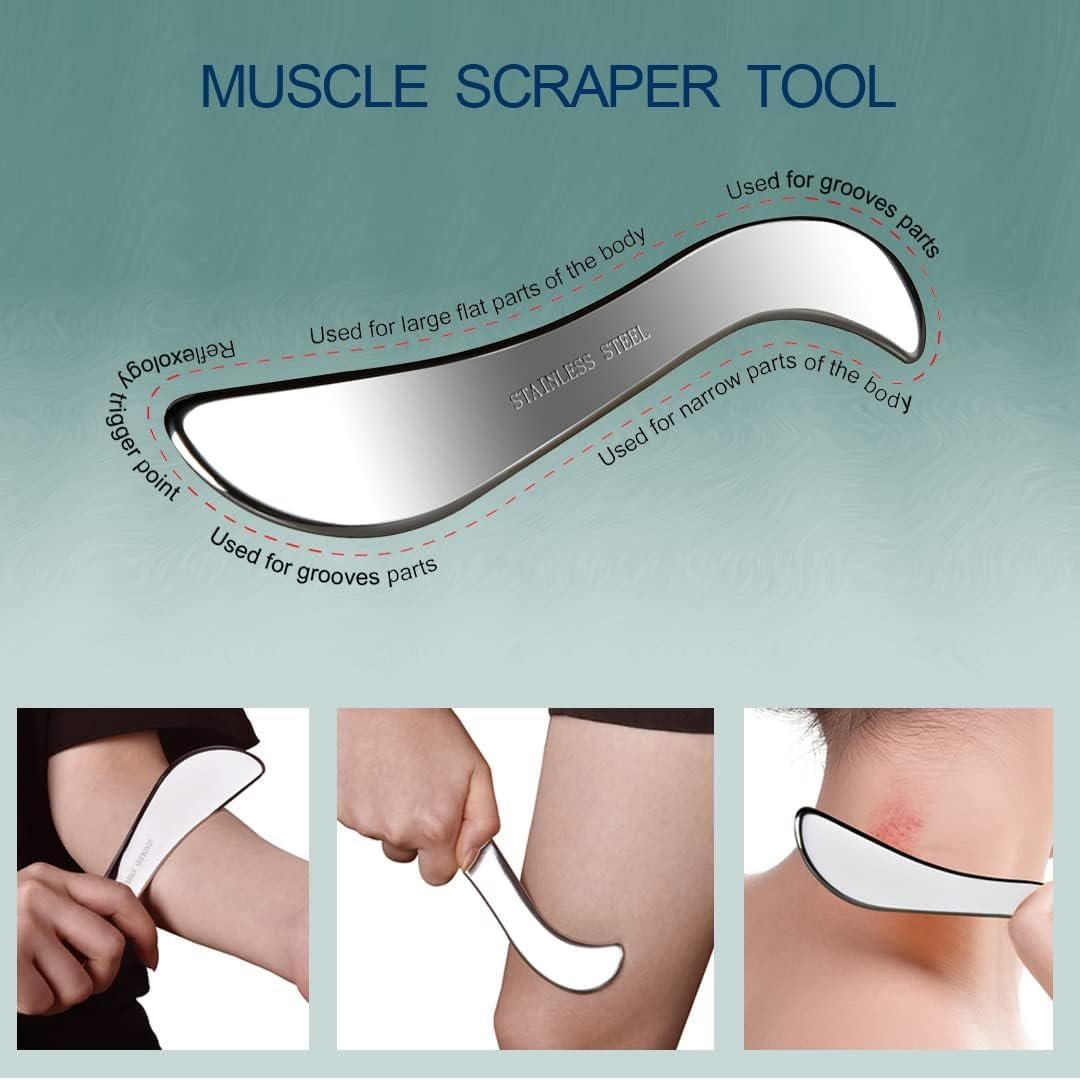 GYX COELE 3 in 1 Stainless Steel Gua Sha set Scraping Massage Tool,IASTM Tools, Great Soft Tissue Physical Therapy Used for Arms, Back, Legs, Neck reduce soreness(3set)