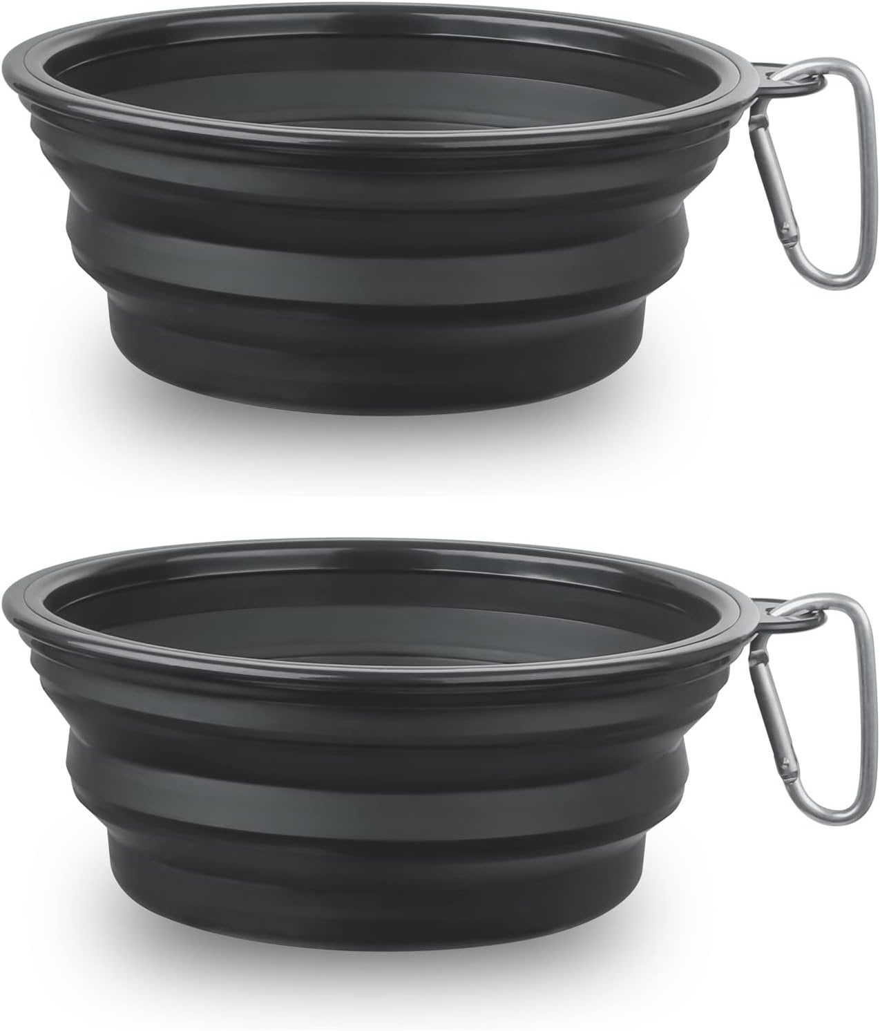 SLSON Collapsible Dog Bowl, 2 Pack Collapsible Dog Water Bowls for Cats Dogs, Portable Pet Feeding Watering Dish for Walking Parking Traveling with 2 Carabiners (Large, Black+Black)