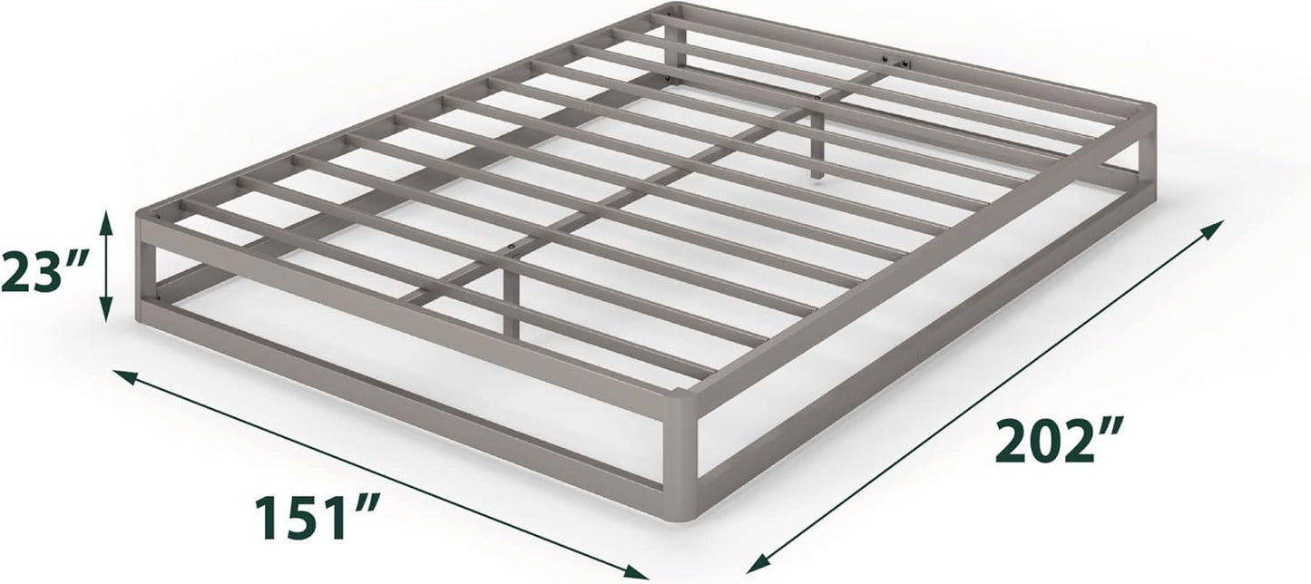 Zinus Metal Queen Bed Frame 22cm Grey Gunmetal Bedframe Base, 5Yrs Warranty, Steel Slat Mattress Support, Bedroom Furniture