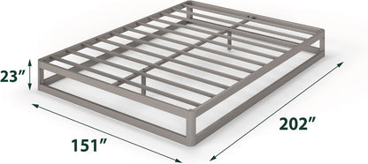 Zinus Metal Queen Bed Frame 22cm Grey Gunmetal Bedframe Base, 5Yrs Warranty, Steel Slat Mattress Support, Bedroom Furniture