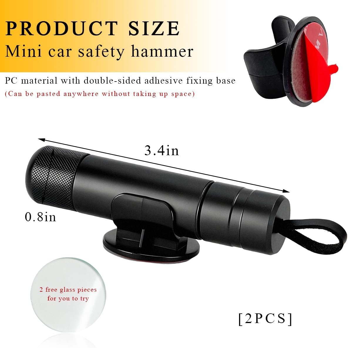 JUSTTOP 2 PCS Car Safety Hammer, Portable 2 in 1 One Second Car Window Glass Breaker Seat Belt Cutter, Safety Hammer Emergency Escape Tool for Car Bus Truck, Car Accessories (Black)