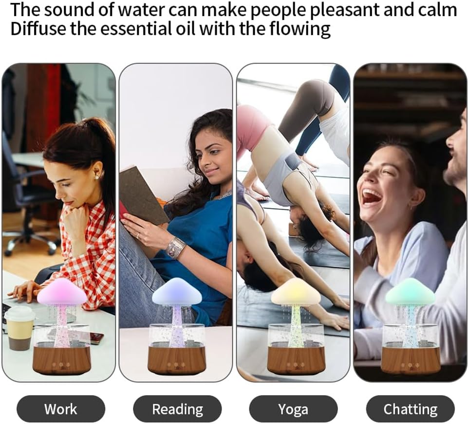 Roarrter Mushroom Air Humidifier Rain Cloud Night Light Smell Distributor Relax Aromatherapy Lamp Sounds Diffuser Remote Control