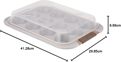 Anolon 12 Cup Advanced Bronze Nonstick Bakeware Muffin Pan with Silicone Grips, Brown