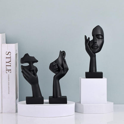 Black Home Decor Accent Art Woman Face Statue Collectible Statue for Modern Home Living Room Bookshelf Black Desk Decor 3 Pieces Set