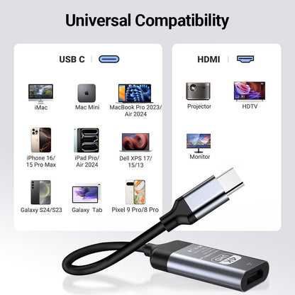 AHGEIIY USB C to HDMI Adapter Cable 4K@60Hz, HDMI to USB C Adapter Aluminum Type C Thunderbolt 4/3 Converter for iPhone 16/15 Pro Max Plus iPad mini Air MacBook Pro Galaxy S24 Ultra iMac XPS 17