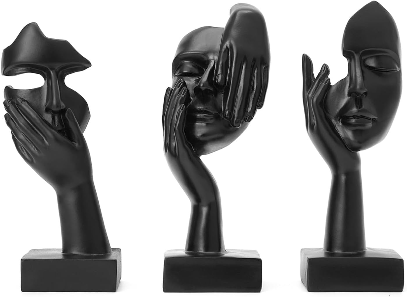 maozyiltle Set Of 3 Women Face Statues Collectible Black Gold Thinker Statue Modern Art Home Decor Gift For Friends (Black)