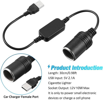 2 x USB A to Car Cigarette Lighter Socket Adapter 12V USB Converter 5V to Cigarette Lighter Socket 12V for Car Camera GPS E-Dog Mobile Phone Tablet (35cm, 60cm)