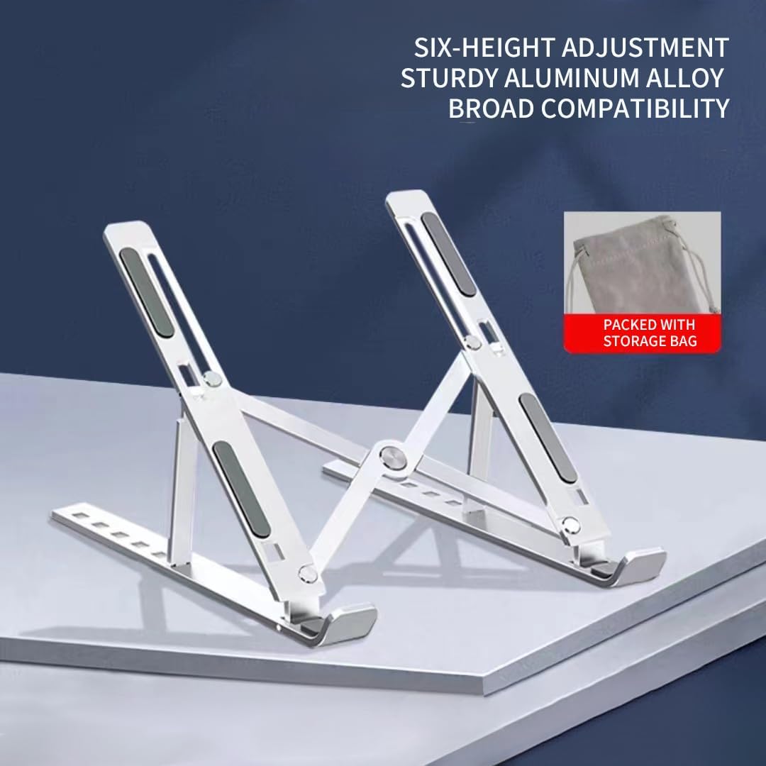 Lightweight Aluminum Laptop Stand,Portable & Foldable with Ergonomic 6-Height Adjustable Computer Stand, Compatible with Air, Pro, Dell, HP, Lenovo More 10-15.6" Laptops(Grey)
